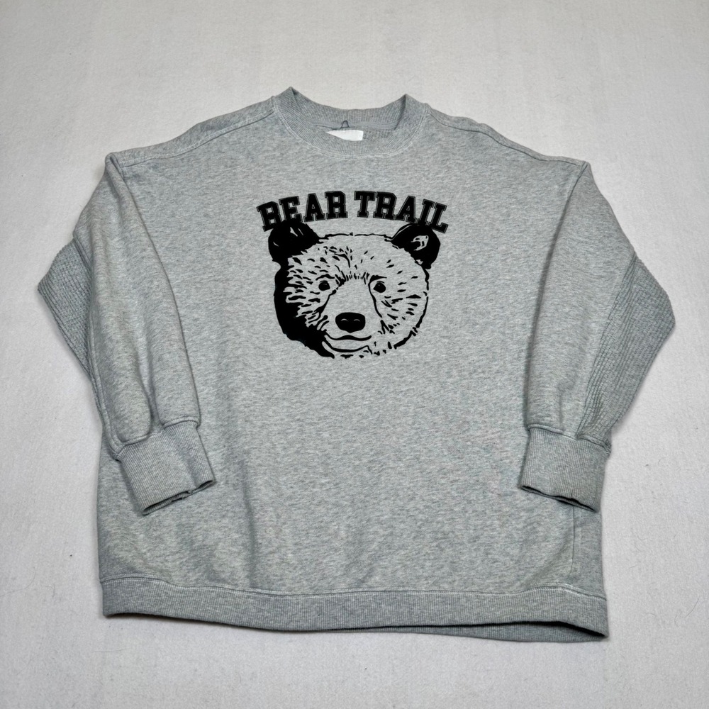 Aerie Bear Trail Graphic Sweatshirt Heather Gray Oversized Pullover Small